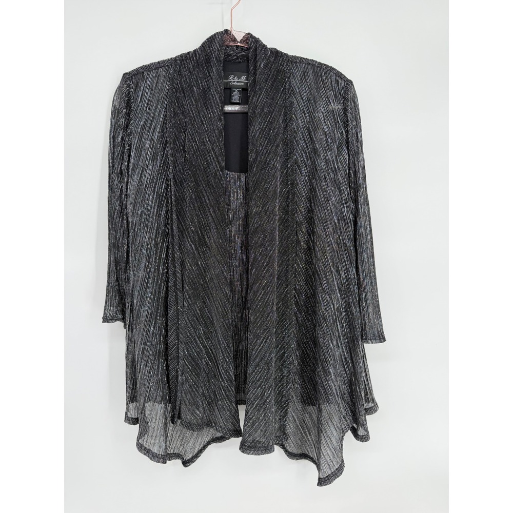 R&M Collection Black Silver Metallic Striped Cardigan and Tank Set Women's Sz XL
